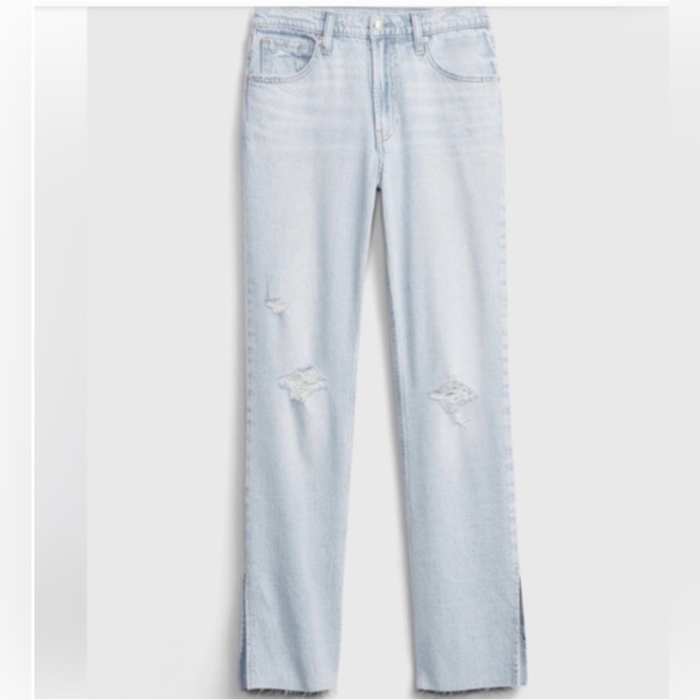 GAP 90s Loose Mid Rise Jeans Light Wash Distressed Side Slits Jeans